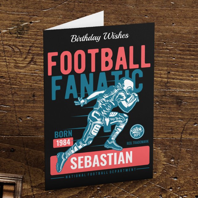 Carte Football Anniversaire Rétro Noir Rouge bleu Touchd (Créateur téléchargé)