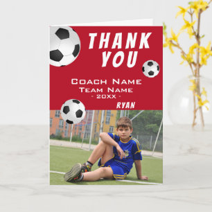 Carte Football de soccer rouge Sports Merci Coach
