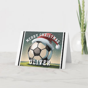 Carte Football Football Bal Santa Chapeau Nom Noël