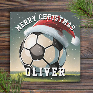 Carte Football Football Ball Santa Hat Joyeux Noël