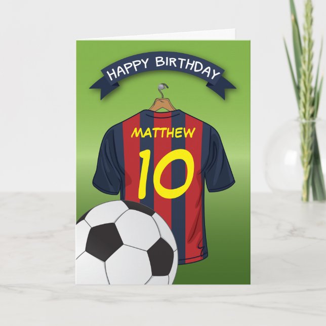 Carte Football Red & Blue Stripe Chemise Anniversaire (Devant)