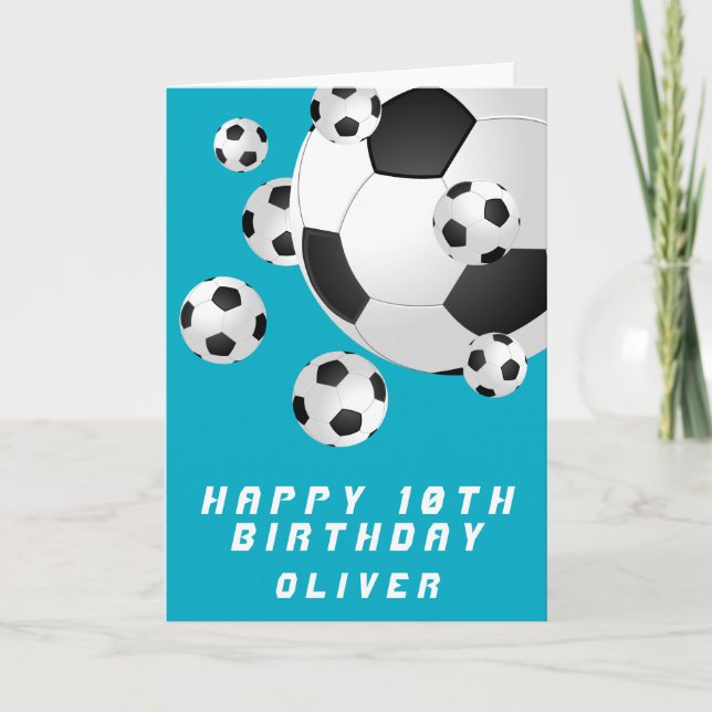 Carte Football turquoise Ball Kids Garçon Joyeux anniver (Devant)