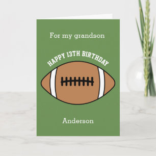 Carte Football Vert 13e anniversaire petit-fils