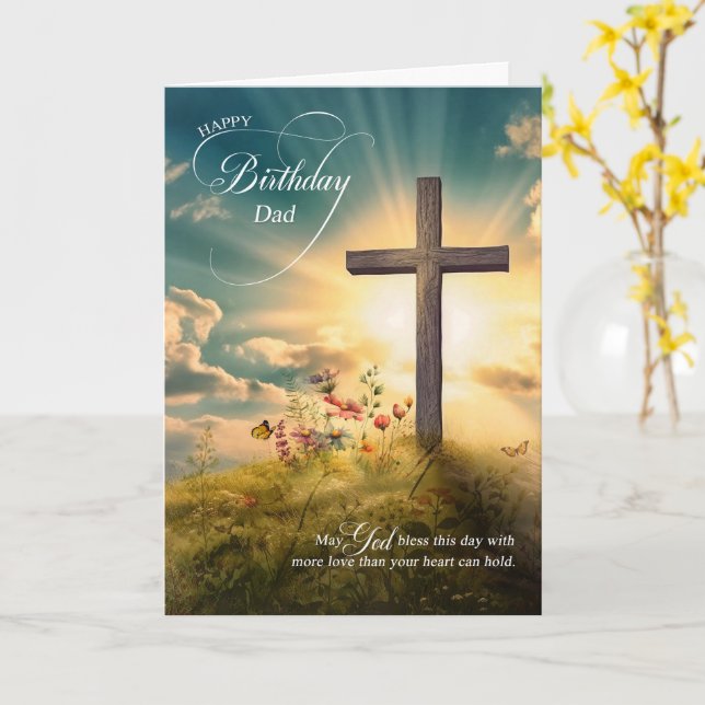 Carte For Dad Christian Birthday Cross on Hill (Fleur jaune)