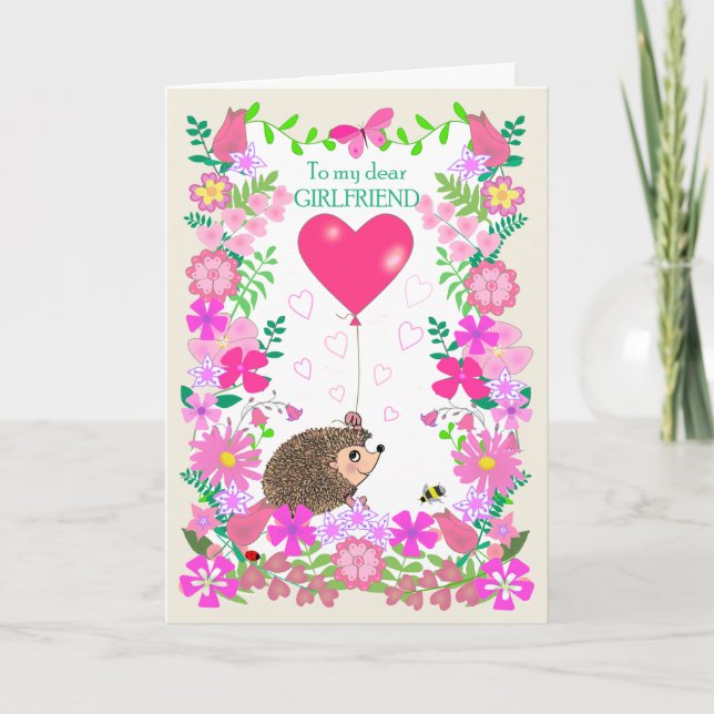 Carte For Girlfriend Valentine with a Cute Hedgehog (Devant)