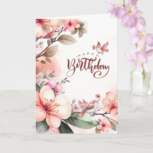 Carte for Her Birthday Botanical with Peach Magnolias (Orchidée)