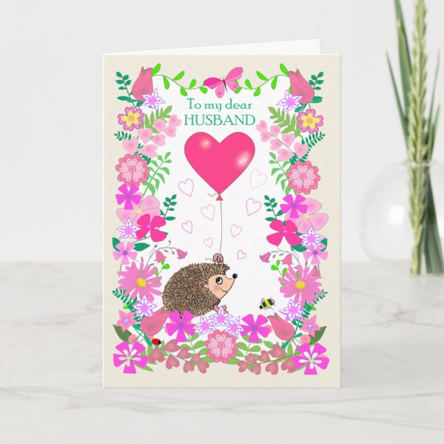 Carte For Husband Valentine with a Cute Hedgehog (Devant)