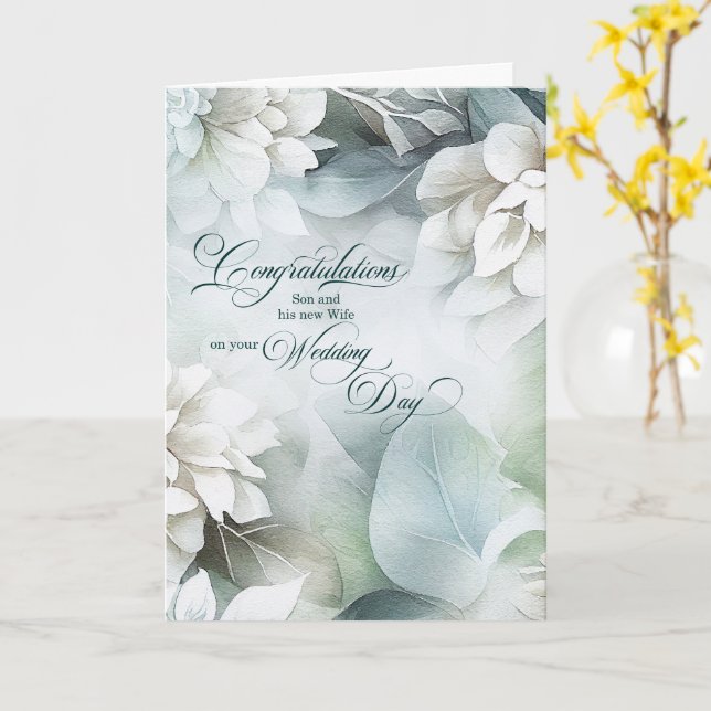 Carte For Son and New Wife Wedding Congratulations  (Fleur jaune)