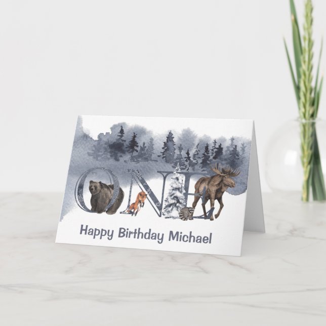 Carte Forêt d'animaux forestiers 1er premier anniversair (Devant)