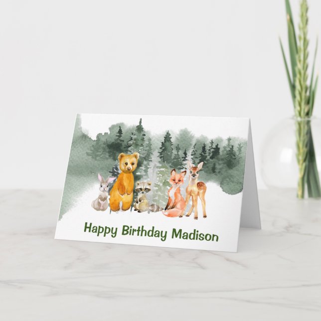 Carte Forêt d'animaux forestiers Anniversaire personnali (Devant)