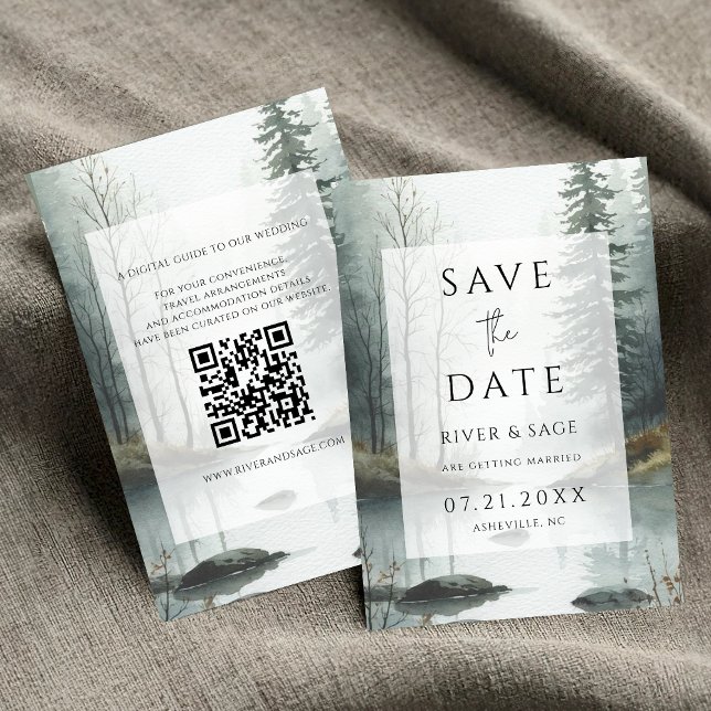 Carte Forêt de brume persistante Enregistrer la date QR (Créateur téléchargé)
