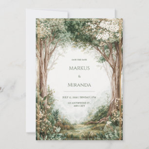 Carte Forêt Enchantée Misty Cadre Doré Mariage