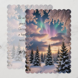 Carte Forêt hivernale neige, cristaux de glace, aurores