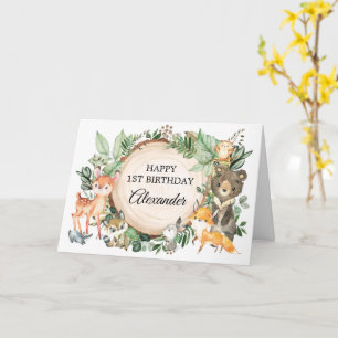 Carte Forêt mignonne Animaux boisés Joyeux Anniversaire