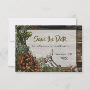 Carte Forêt rustique Mariage Bois foncé Bouton À feuilla