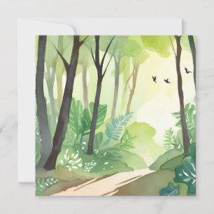 Carte Forêt verte florissante   Aquarelle de nature