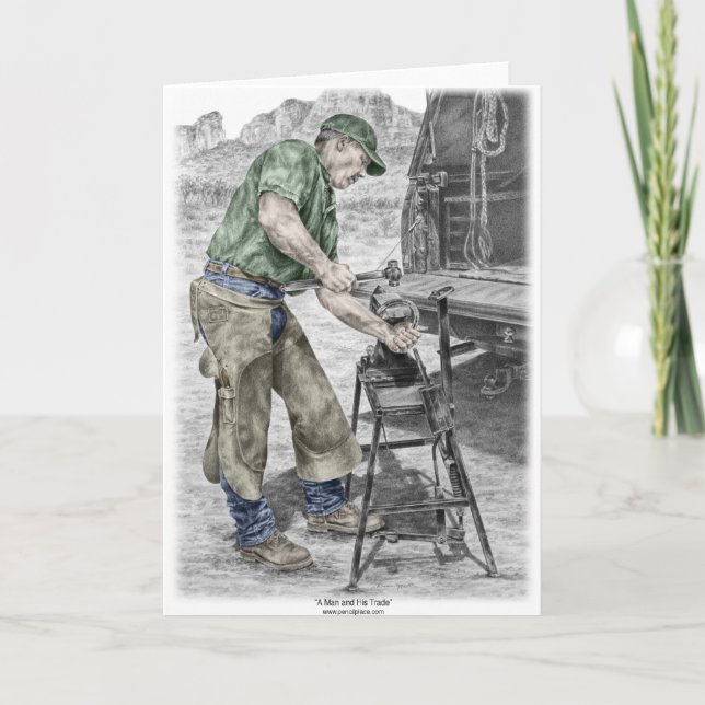 Carte Forgeron de maréchal-ferrant à l'aide de l'enclume (Devant)