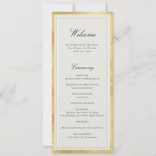 Carte Formal Modern Classic Ecru Gold Wedding Program (Devant)