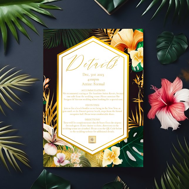 Carte Formal Tropical Destination Mariage Détails (Stunning Tropical Destination Wedding Details Card)