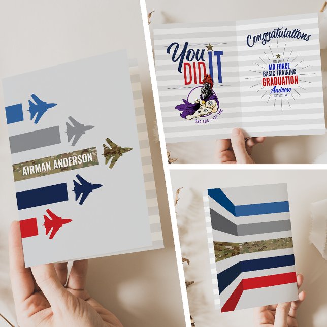 Carte Formation de base de la Force aérienne 324 Chevali (Air Force Basic Training BMT Graduation Card 324  TRS Knights Jet Flight Formation front inside back)