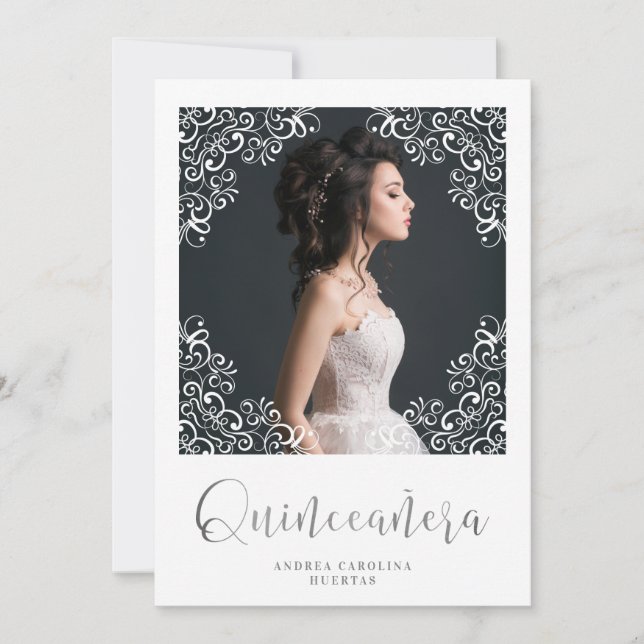 Carte Foto Quinceañera Español Efecto Encaje Blanco (Devant)