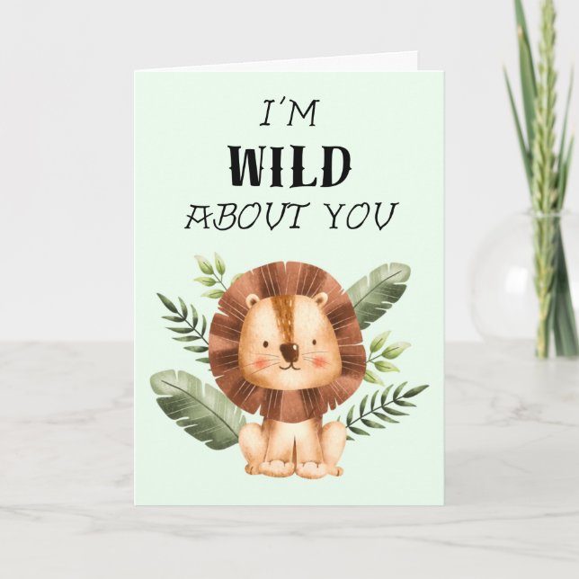 Carte Fou de toi Lion mignon quitte la Saint-Valentin (Devant)