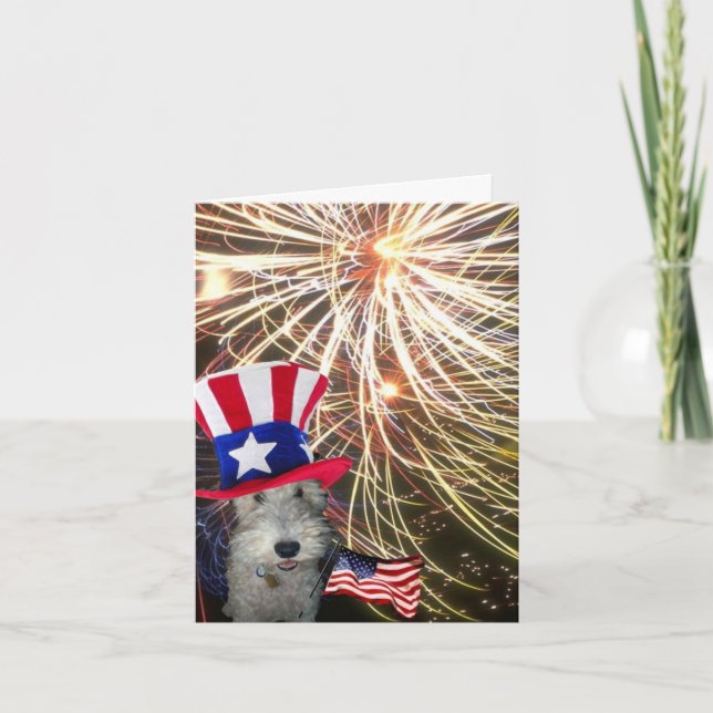 Carte Fox Terrier de fil célébrant le Jour de la (Devant)