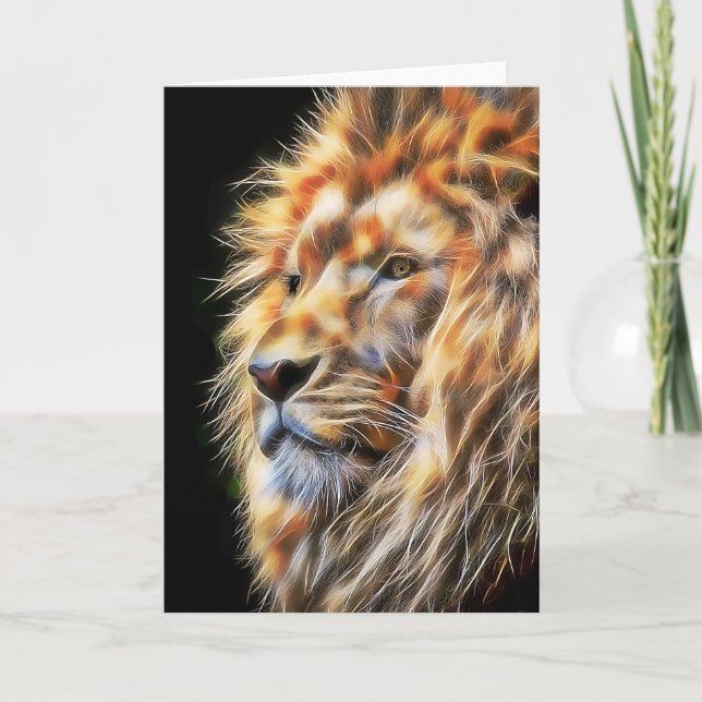 Carte Fractale et peinture Digital de portrait de lion, (Devant)