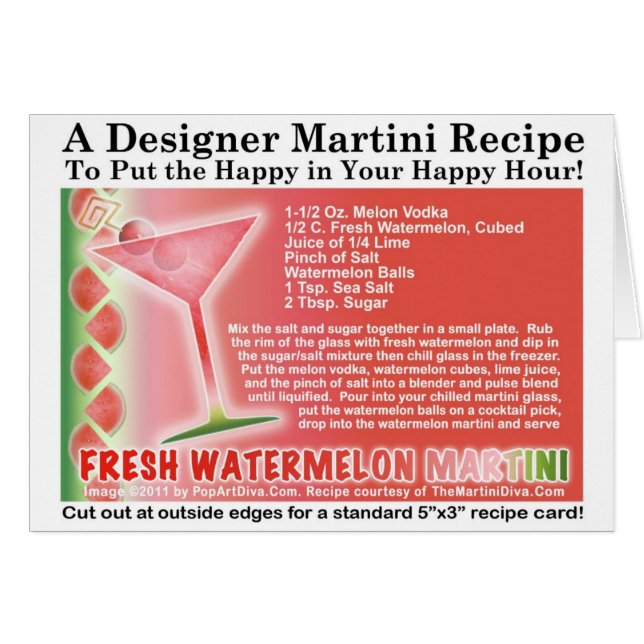 Carte fraîche de recette de Martini de pastèque (Devant horizontal)
