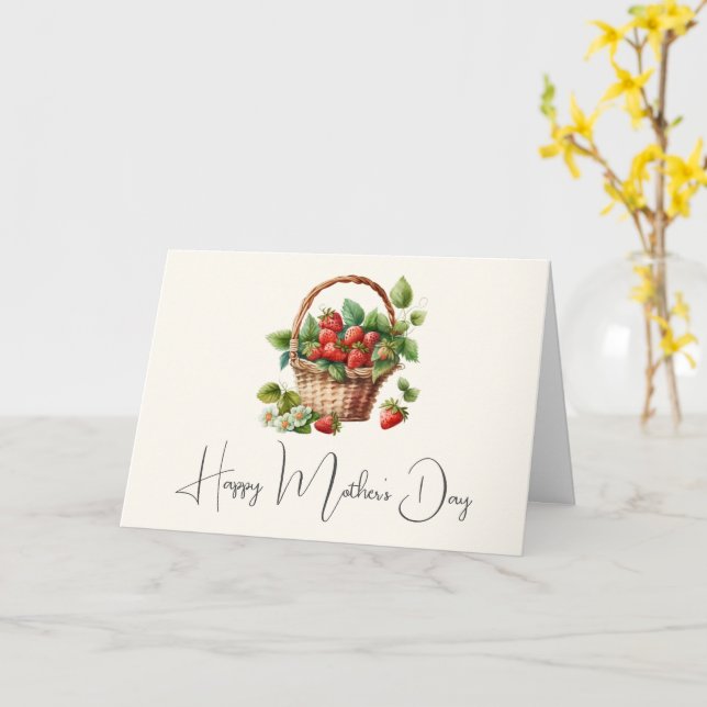 Carte Frais de fraises dans un panier en osier pour la f (Fleur jaune)