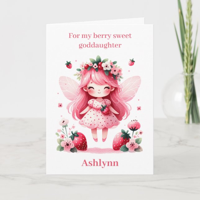 Carte Fraise rose Fée Berry Anniversaire Godgirl (Devant)