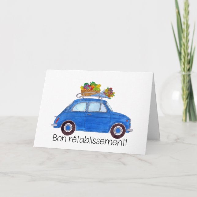 Carte Français Get well Blue Retro Fiat 500 (Devant)