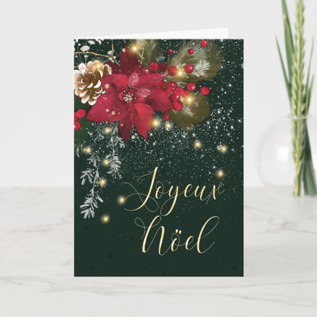 Carte Français Noël Poinsettia Pine Holly Garland Ho (Devant)