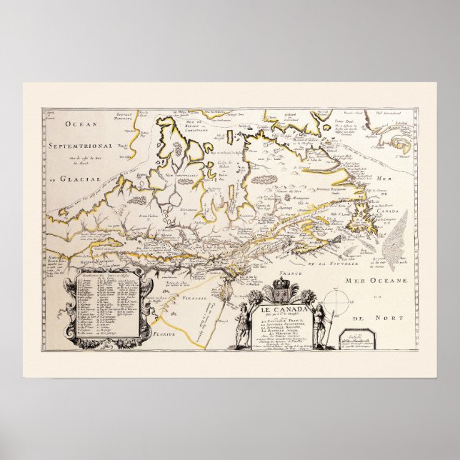 Carte Française Canada (Québec) par Champlain 1677 Poster (Vorne)