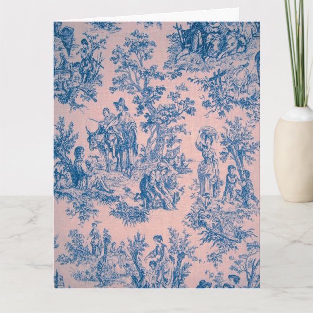Carte Française toile de jouy bleu et blanc élégant (Devant)