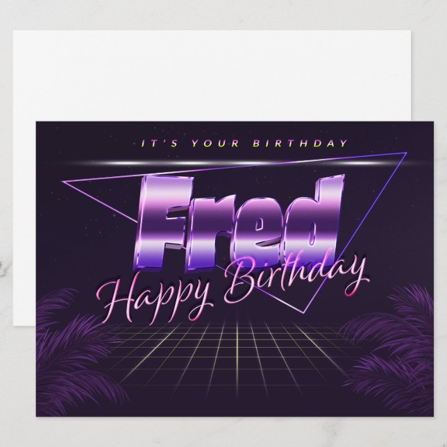 Carte Fred Name Prénom lila retro (Devant / Derrière)