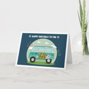 Carte Free Spirit Hippie Bus Cartoon Birthday