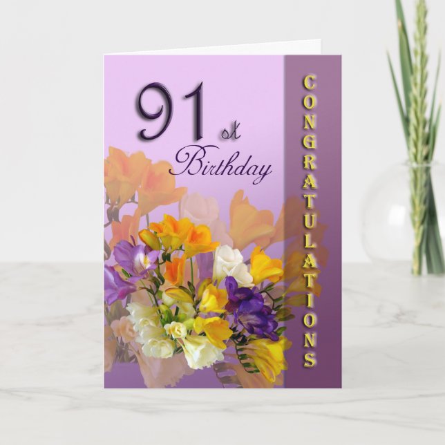 Carte Freesias 91e anniversaire Félicitations Card (Devant)