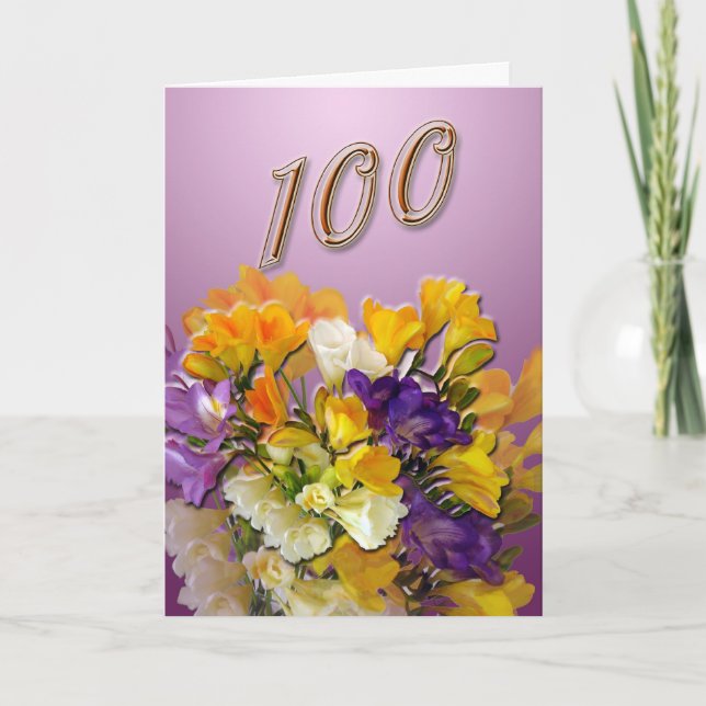 Carte Freesias Happy 100th Birthday Greeting Card (Devant)