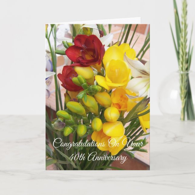 Carte Freesias Personnalisé 40e anniversaire de Mariage (Devant)