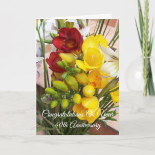 Carte Freesias Personnalisé 40e anniversaire de Mariage