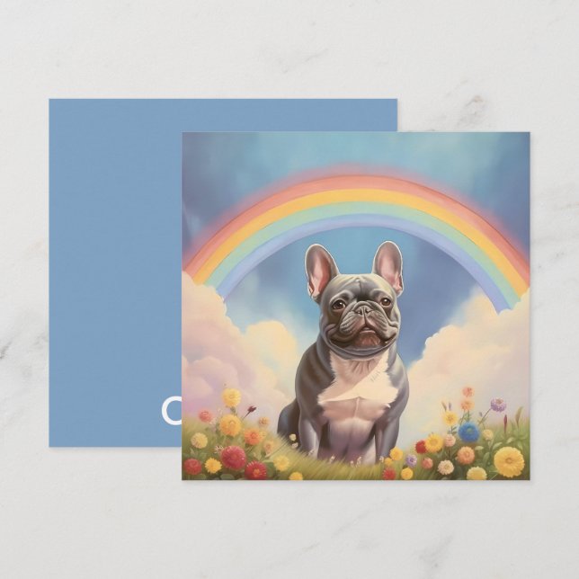 Carte French Buldog Frenchie Rainbow Bridge Nom personna (Devant / Derrière)