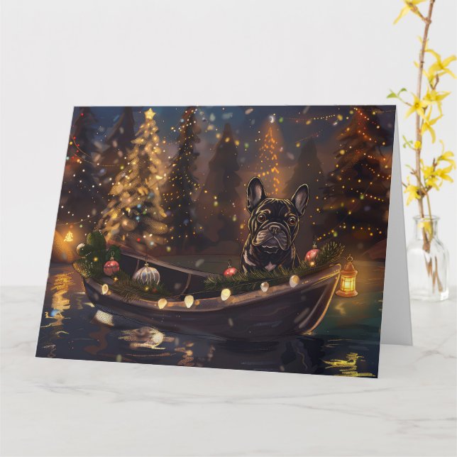 Carte French Bulldog Christmas Festive Voyage (Fleur jaune)