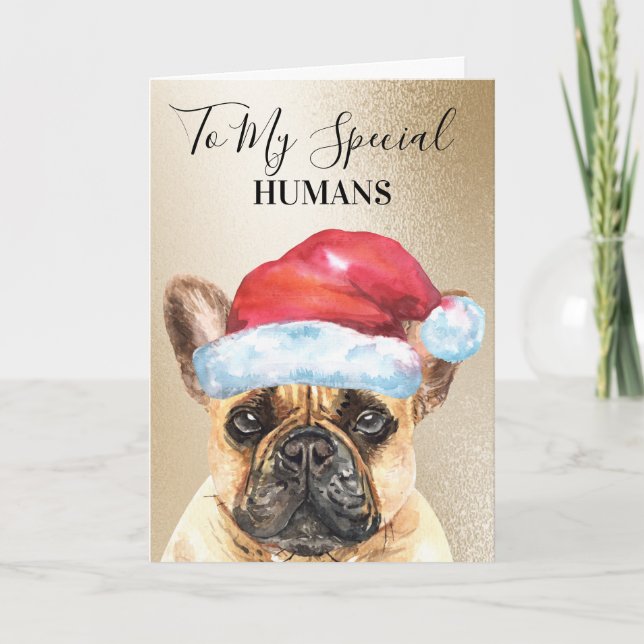 Carte French Bulldog Noël souhait aux humains mignon (Devant)