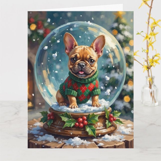 Carte French Bulldog Snow Globe Christmas Sweater (Fleur jaune)