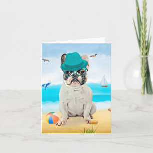 Carte French Bulldog sur la plage