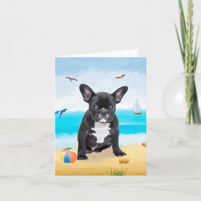 Carte French Bulldog sur la plage (Devant)