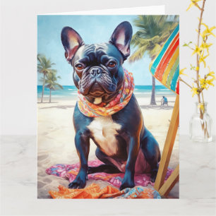 Carte French Bulldog sur la plage, cadeau d'été pour amo