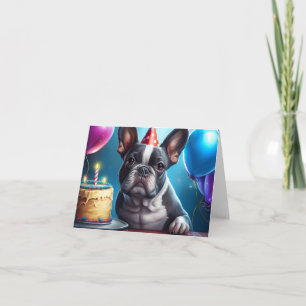Carte Frenchie Birthday Bash : Un mignon Bulldog françai