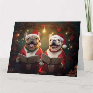 Carte Frenchie Christmas Carolers Fun Holiday
